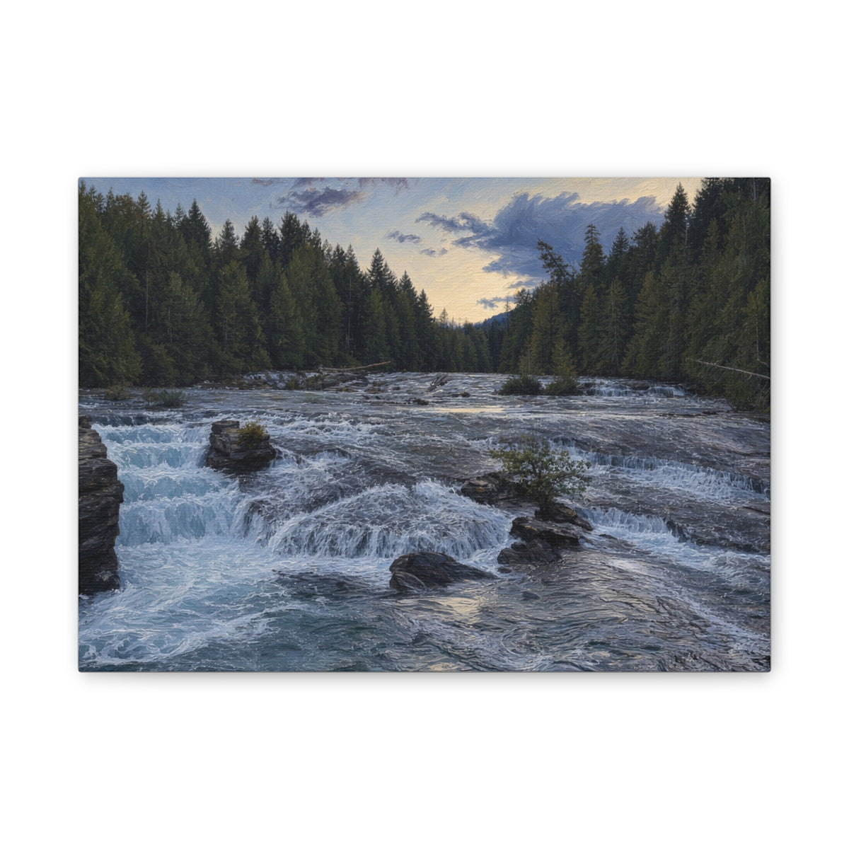 River Rapids Forest Canvas Wall Art – Scenic Waterfall Landscape Print