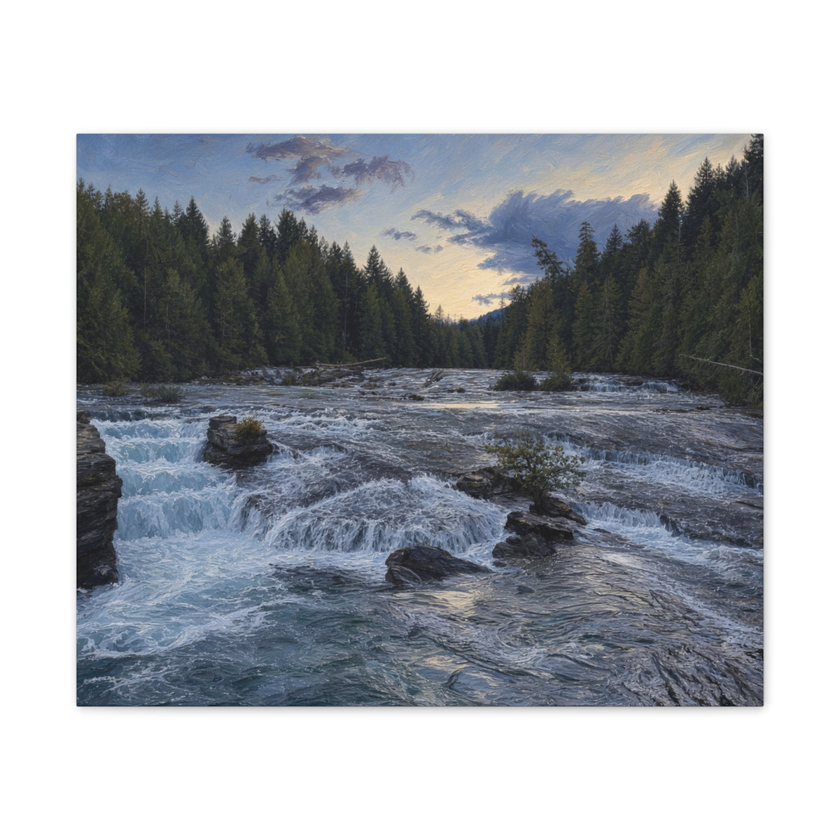 River Rapids Forest Canvas Wall Art – Scenic Waterfall Landscape Print