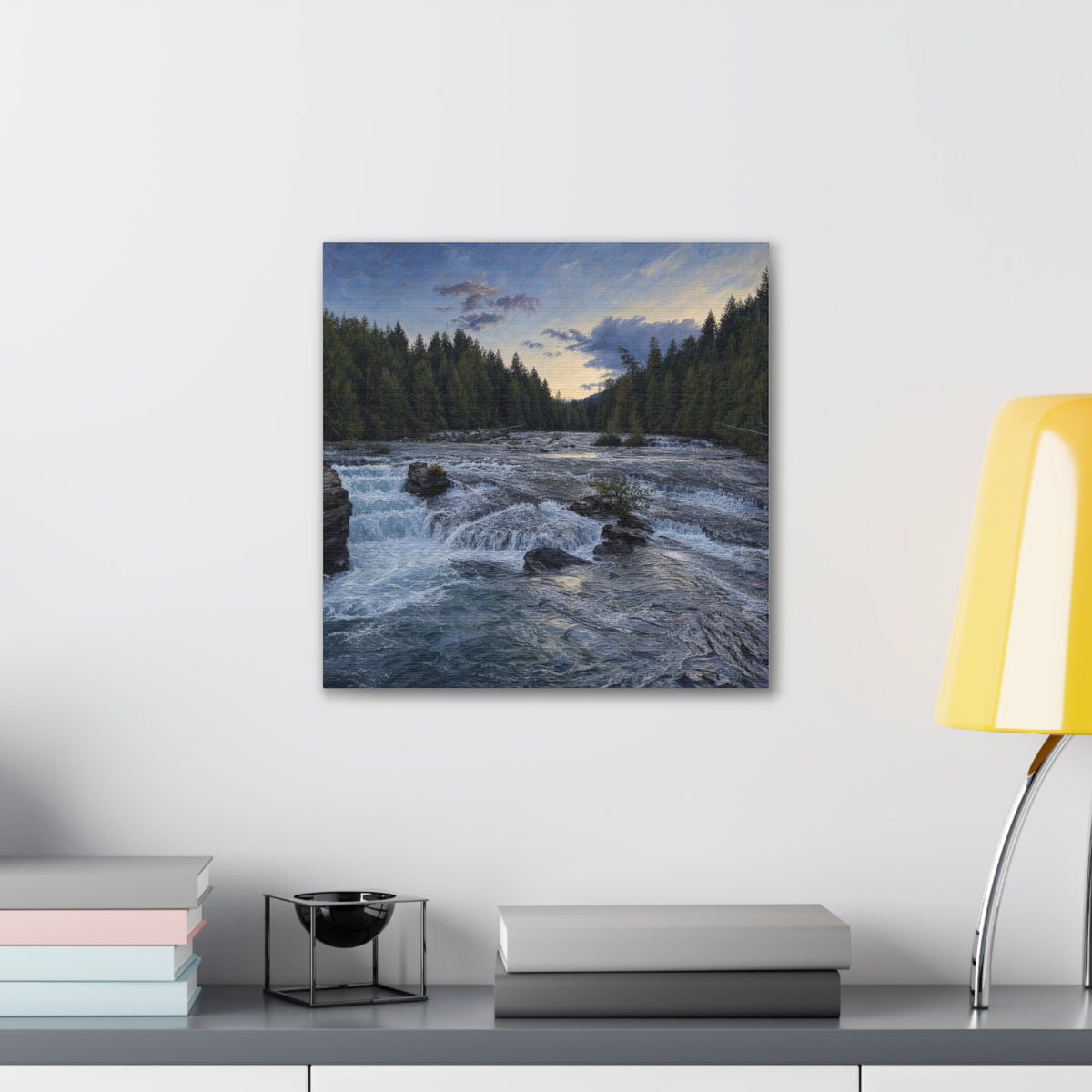 River Rapids Forest Canvas Wall Art – Scenic Waterfall Landscape Print