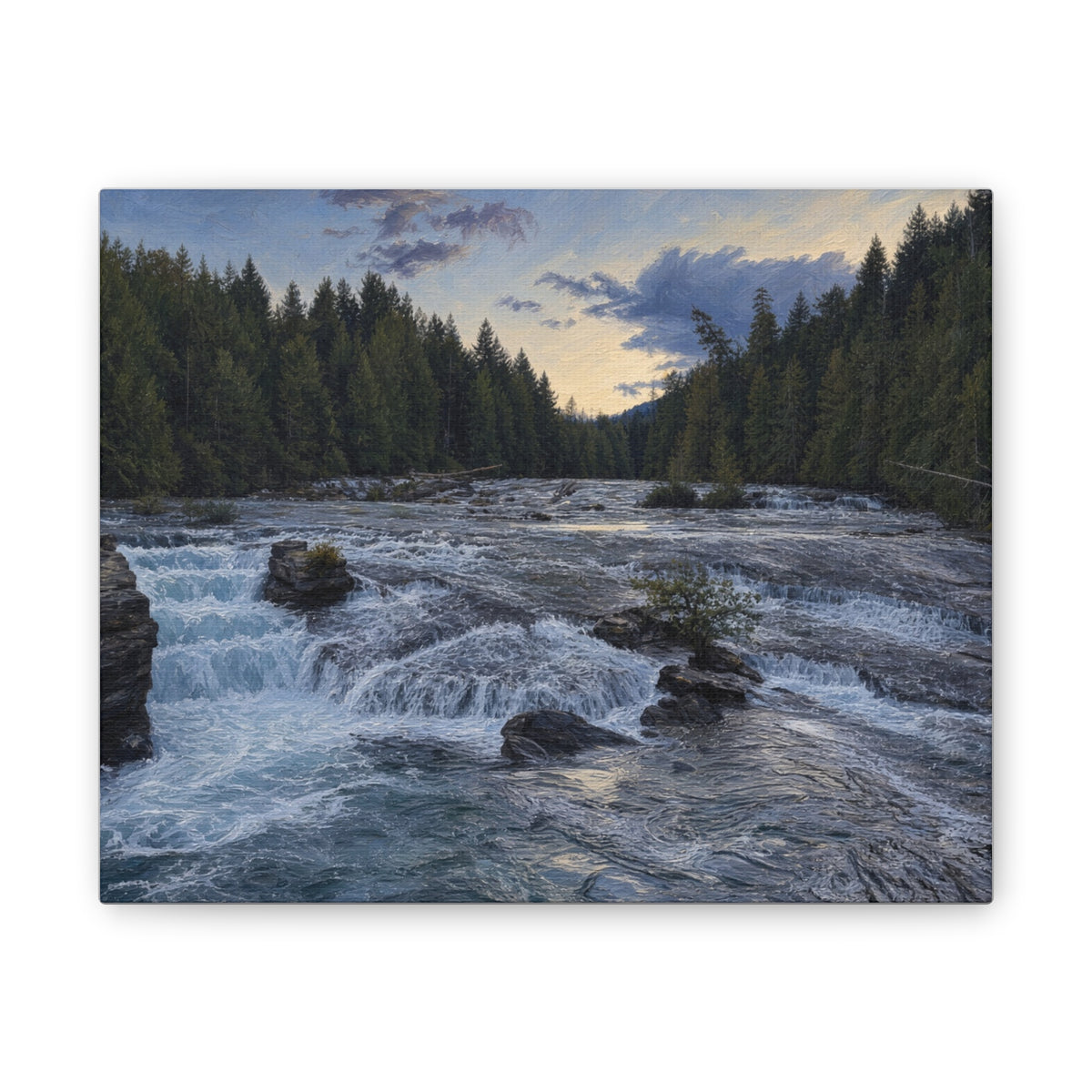 River Rapids Forest Canvas Wall Art – Scenic Waterfall Landscape Print