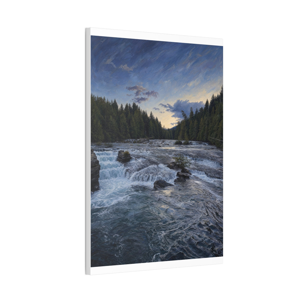 River Rapids Forest Canvas Wall Art – Scenic Waterfall Landscape Print