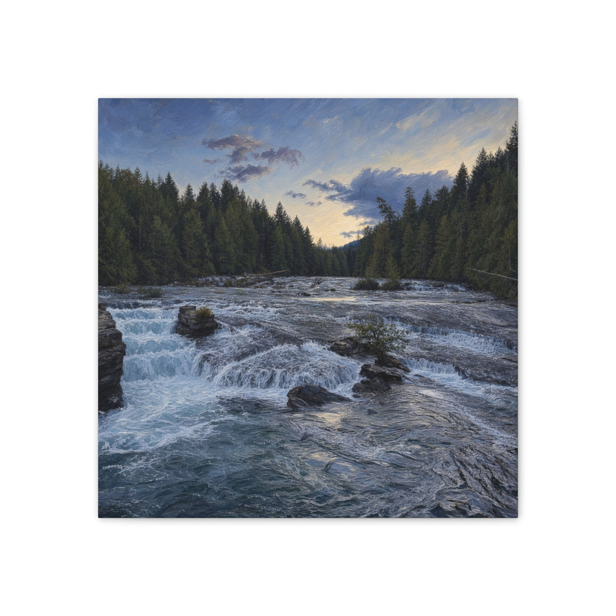 River Rapids Forest Canvas Wall Art – Scenic Waterfall Landscape Print