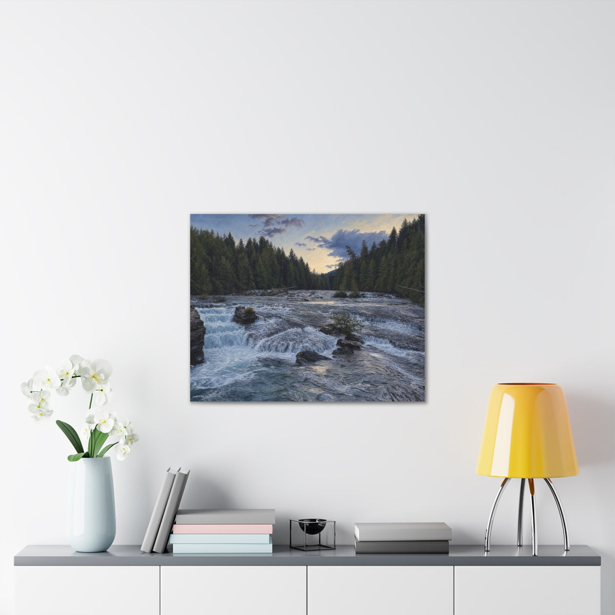 River Rapids Forest Canvas Wall Art – Scenic Waterfall Landscape Print