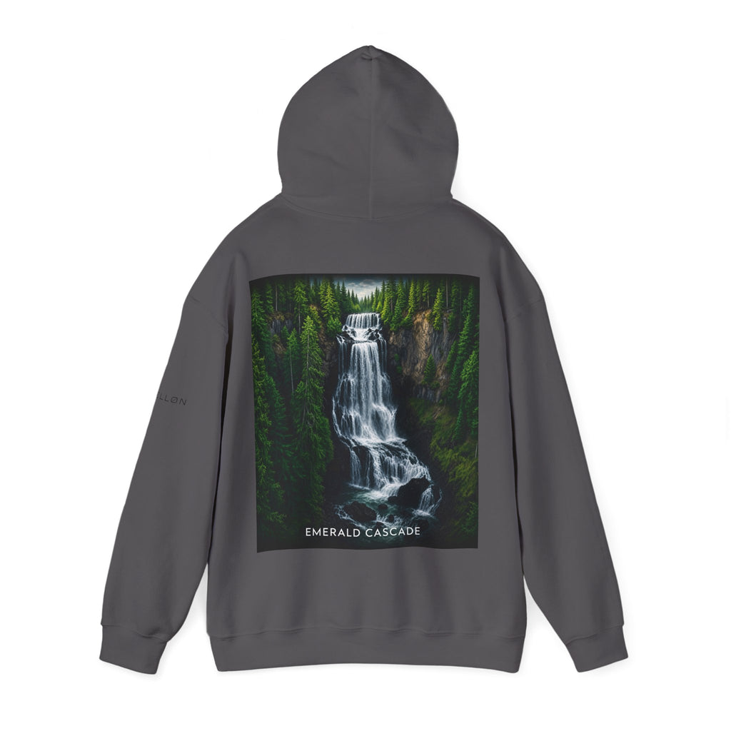 Emerald Cascade Waterfall Hoodie — Nature Graphic Hooded Sweatshirt