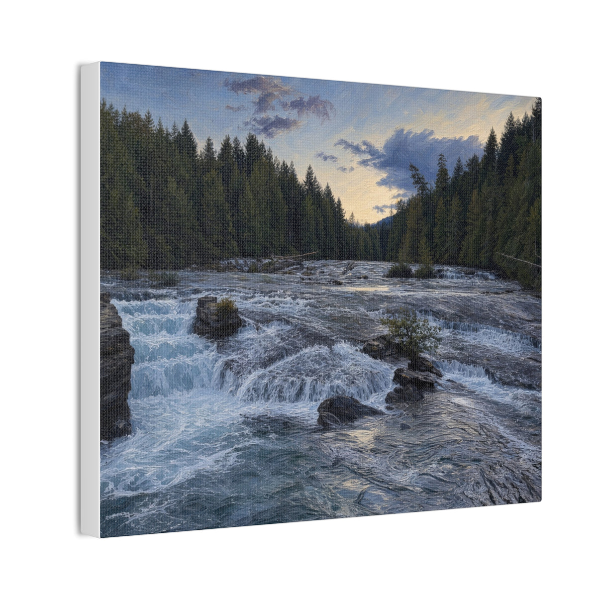 River Rapids Forest Canvas Wall Art – Scenic Waterfall Landscape Print