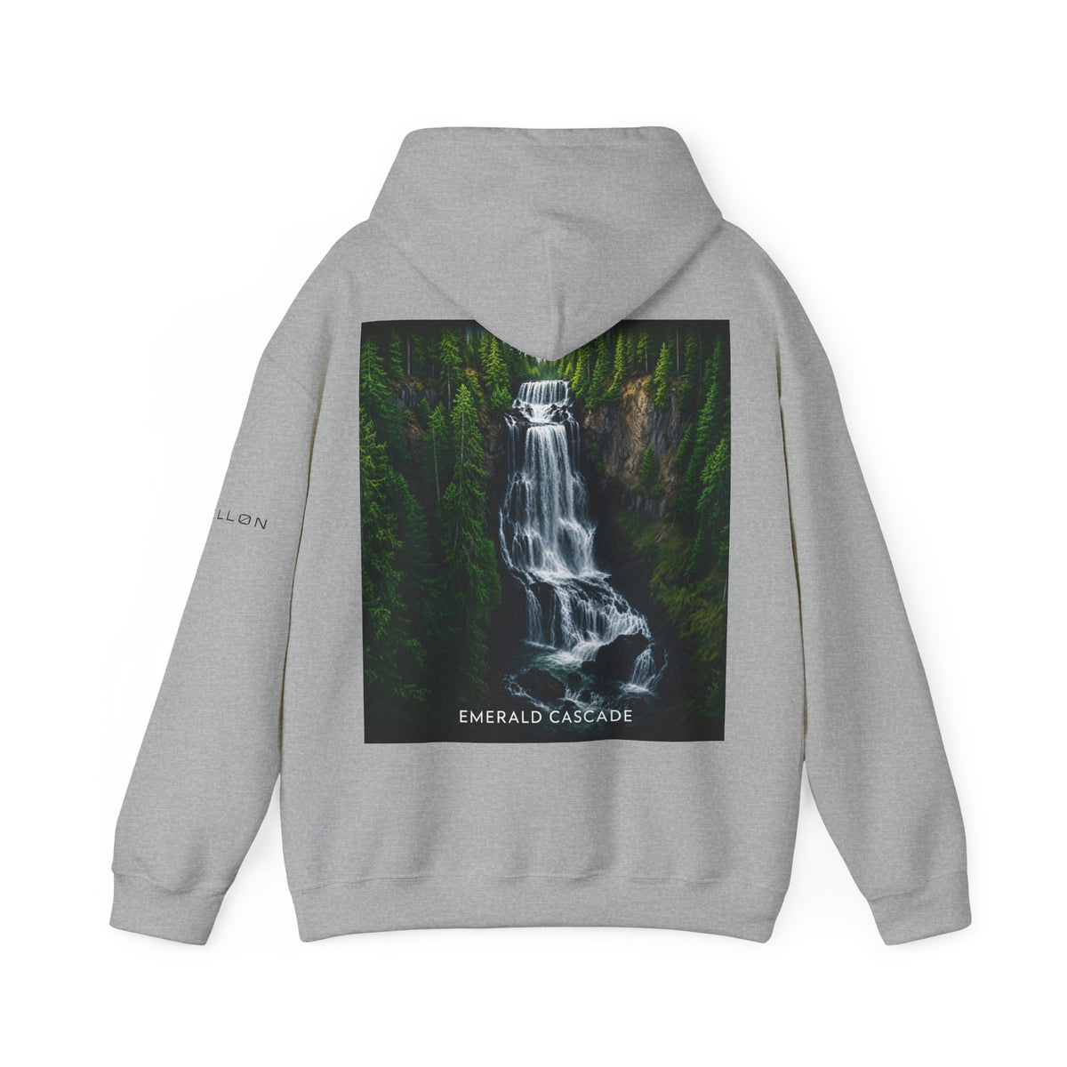 Emerald Cascade Waterfall Hoodie — Nature Graphic Hooded Sweatshirt