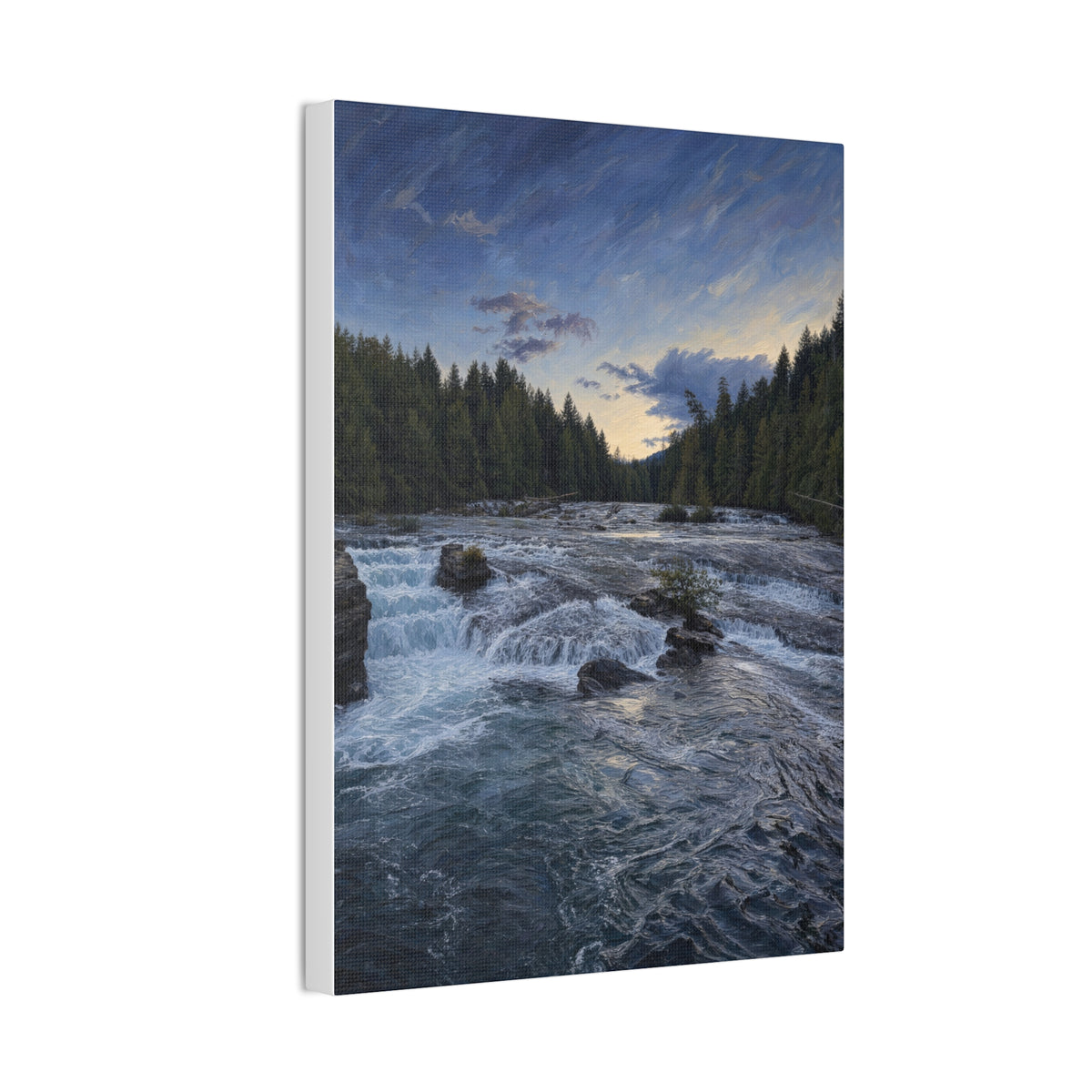 River Rapids Forest Canvas Wall Art – Scenic Waterfall Landscape Print