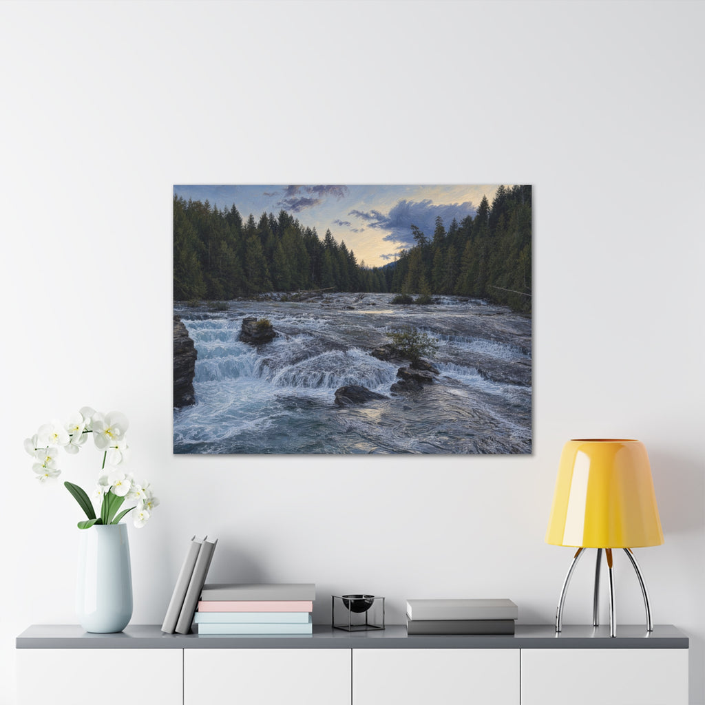 River Rapids Forest Canvas Wall Art – Scenic Waterfall Landscape Print
