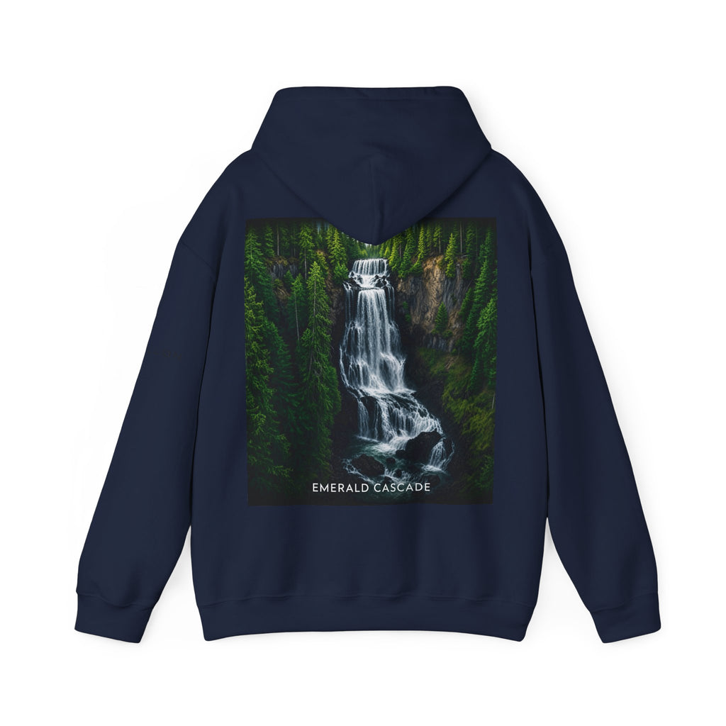 Emerald Cascade Waterfall Hoodie — Nature Graphic Hooded Sweatshirt