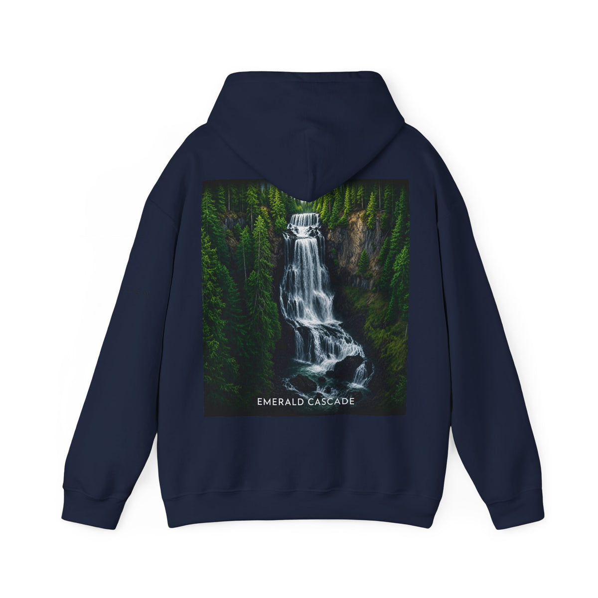 Emerald Cascade Waterfall Hoodie — Nature Graphic Hooded Sweatshirt