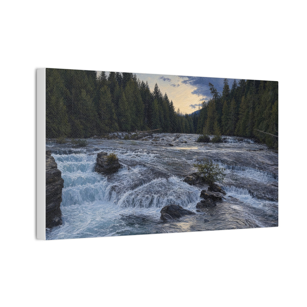 River Rapids Forest Canvas Wall Art – Scenic Waterfall Landscape Print