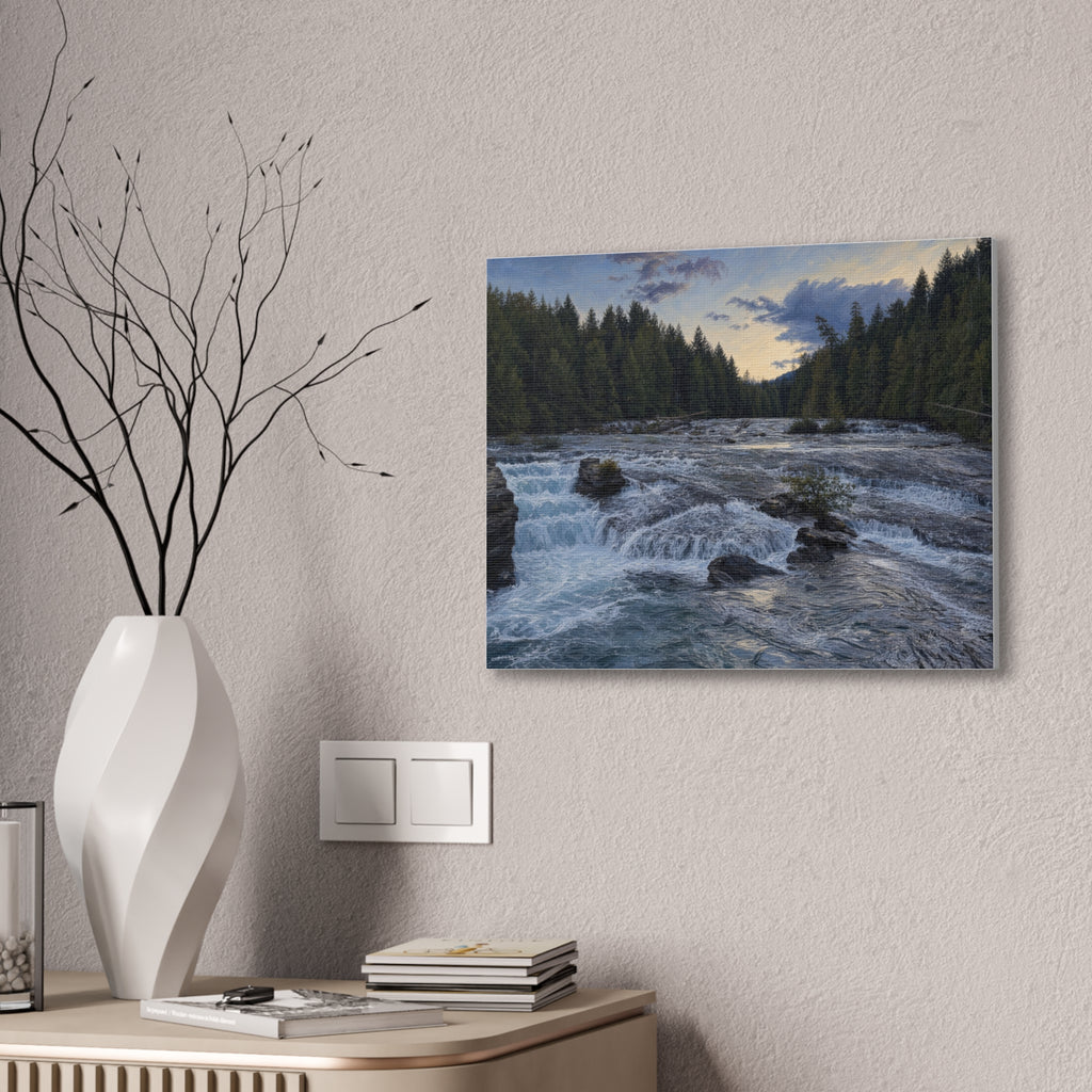 River Rapids Forest Canvas Wall Art – Scenic Waterfall Landscape Print