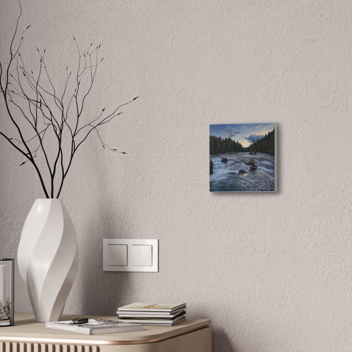 River Rapids Forest Canvas Wall Art – Scenic Waterfall Landscape Print