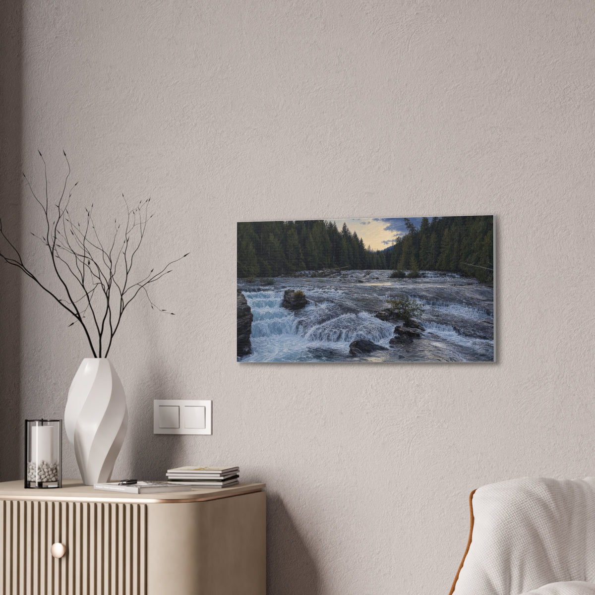 River Rapids Forest Canvas Wall Art – Scenic Waterfall Landscape Print