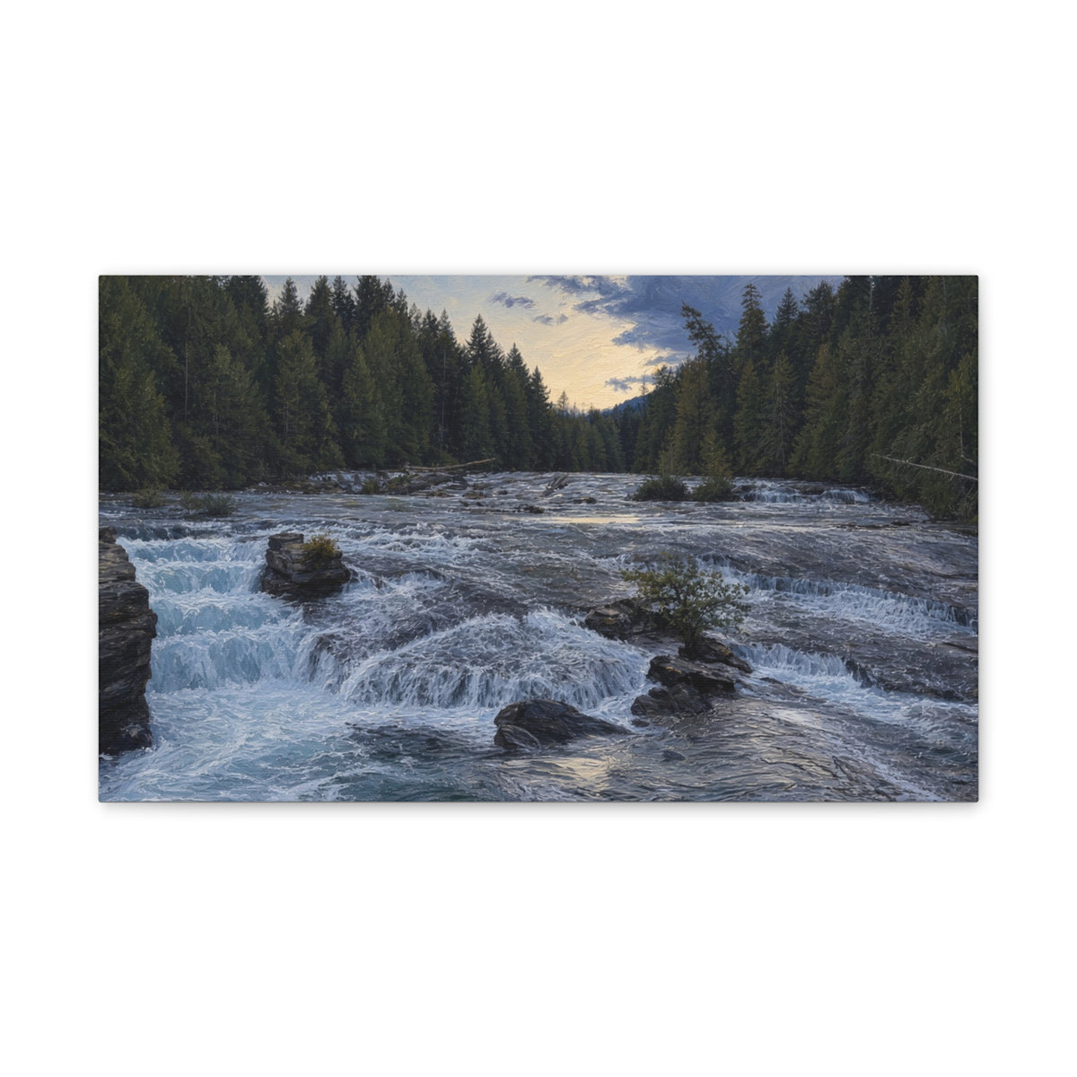 River Rapids Forest Canvas Wall Art – Scenic Waterfall Landscape Print