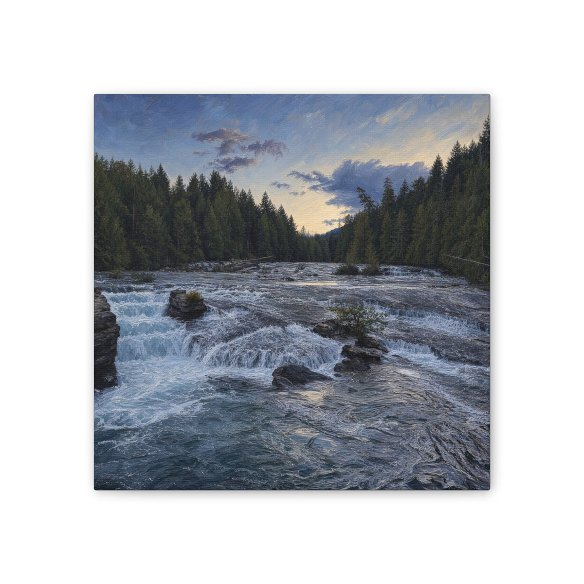River Rapids Forest Canvas Wall Art – Scenic Waterfall Landscape Print