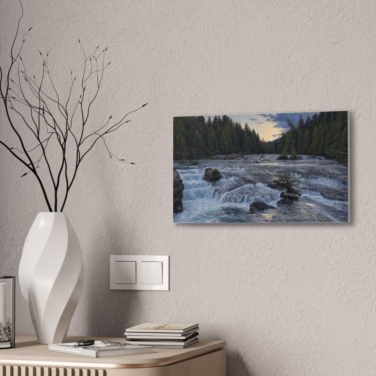 River Rapids Forest Canvas Wall Art – Scenic Waterfall Landscape Print