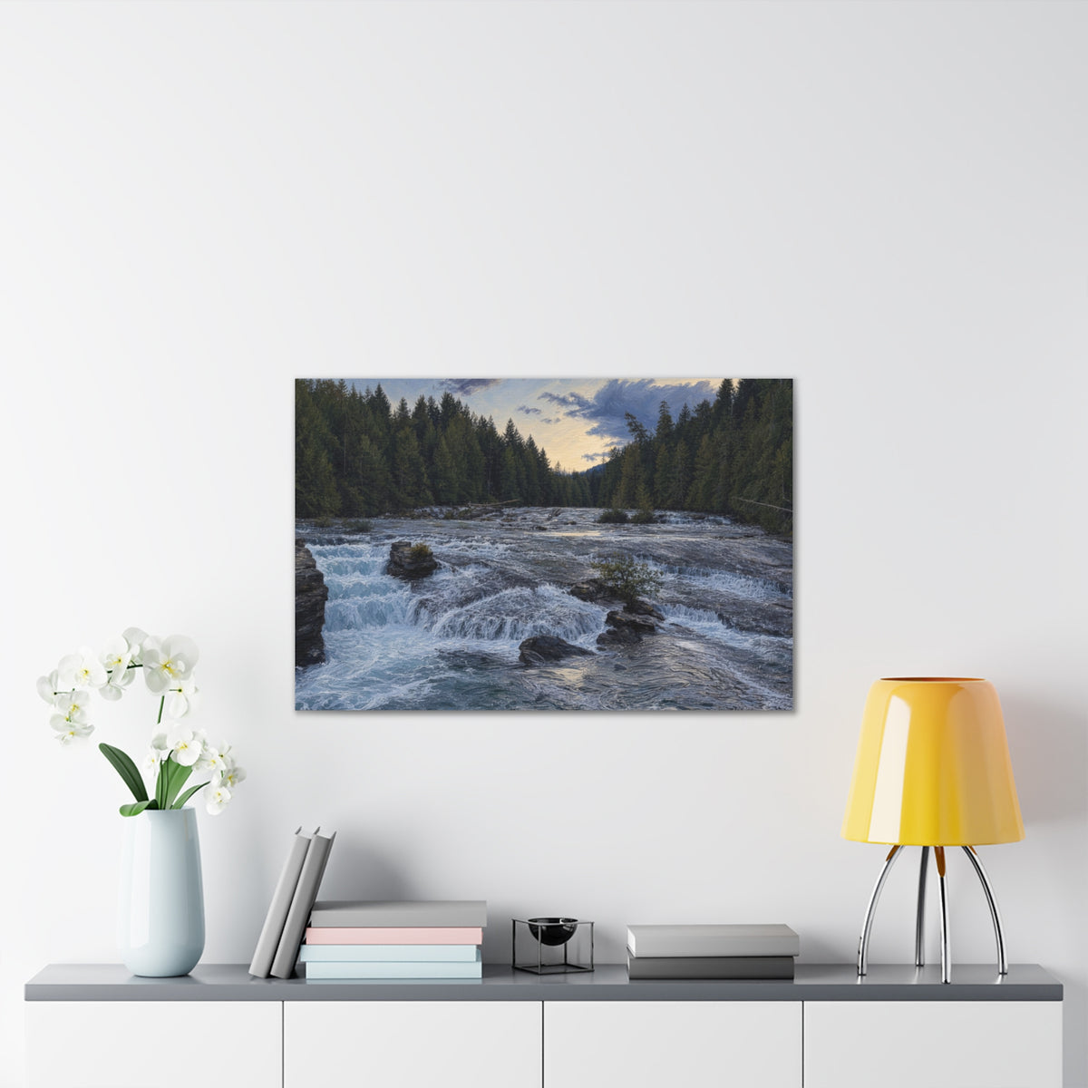 River Rapids Forest Canvas Wall Art – Scenic Waterfall Landscape Print
