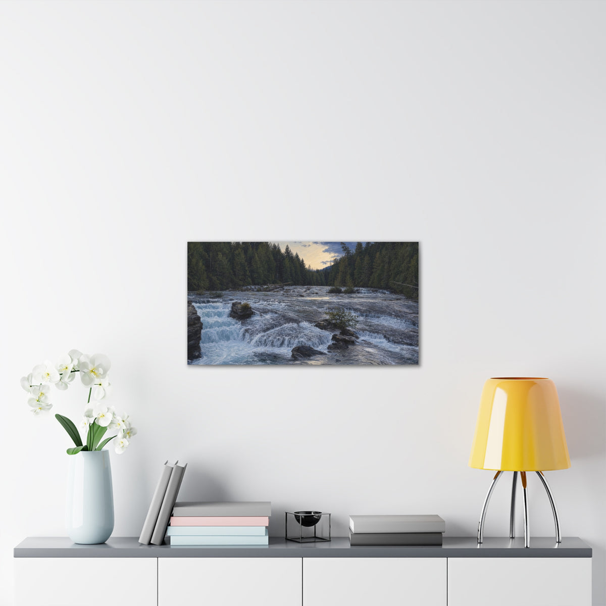River Rapids Forest Canvas Wall Art – Scenic Waterfall Landscape Print