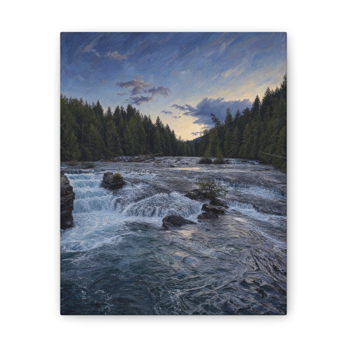 River Rapids Forest Canvas Wall Art – Scenic Waterfall Landscape Print
