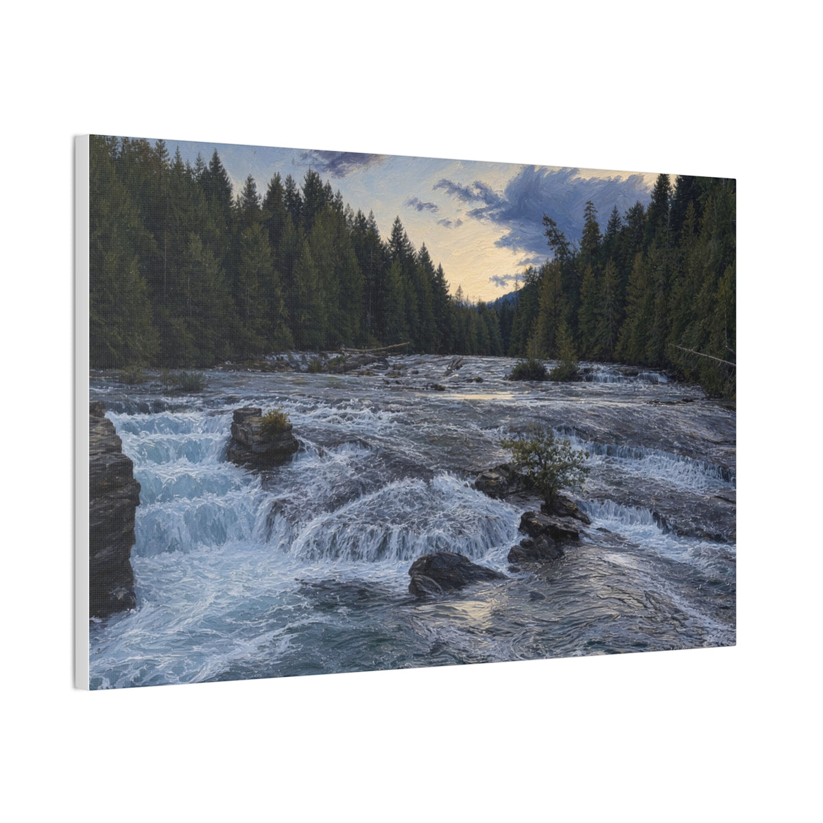 River Rapids Forest Canvas Wall Art – Scenic Waterfall Landscape Print