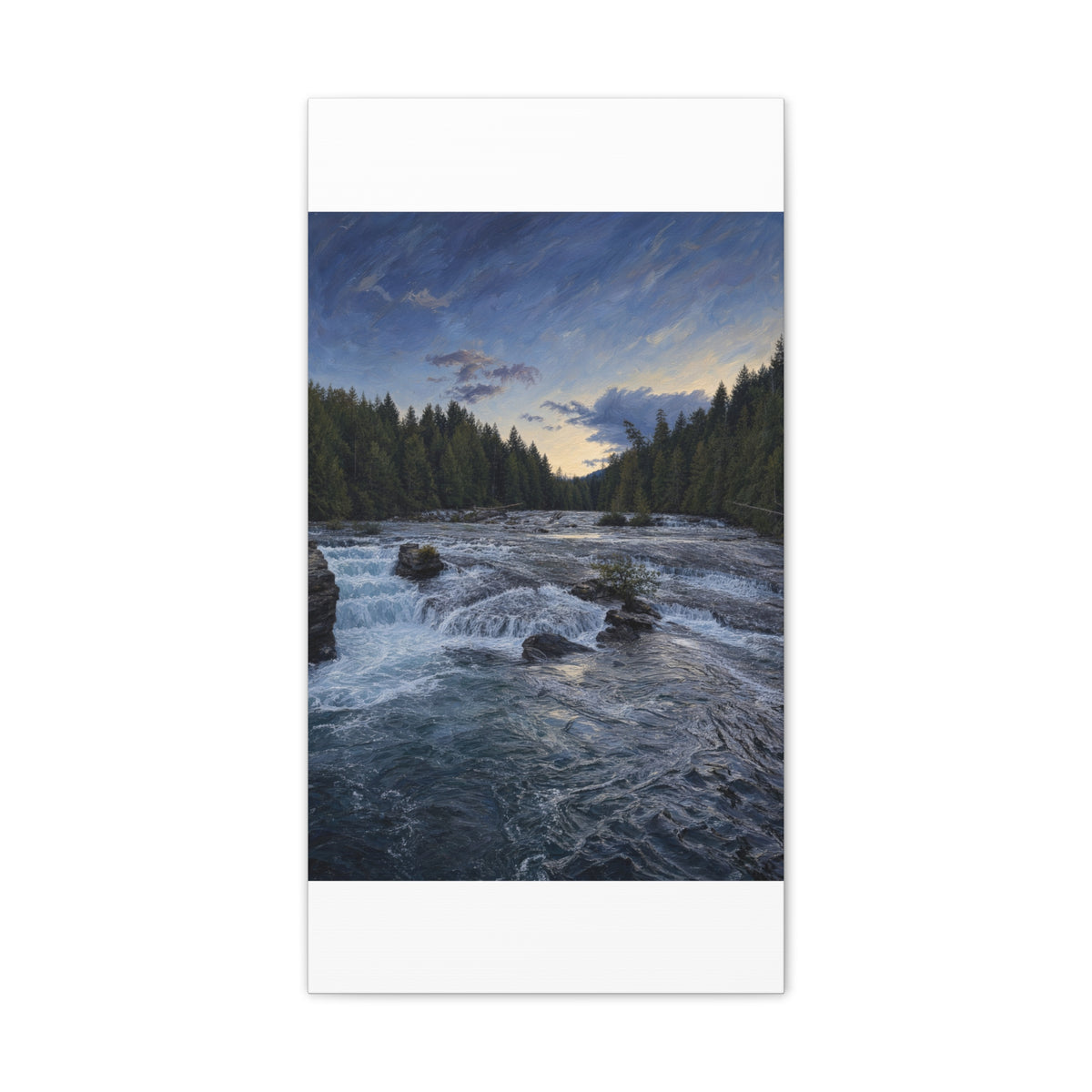 River Rapids Forest Canvas Wall Art – Scenic Waterfall Landscape Print