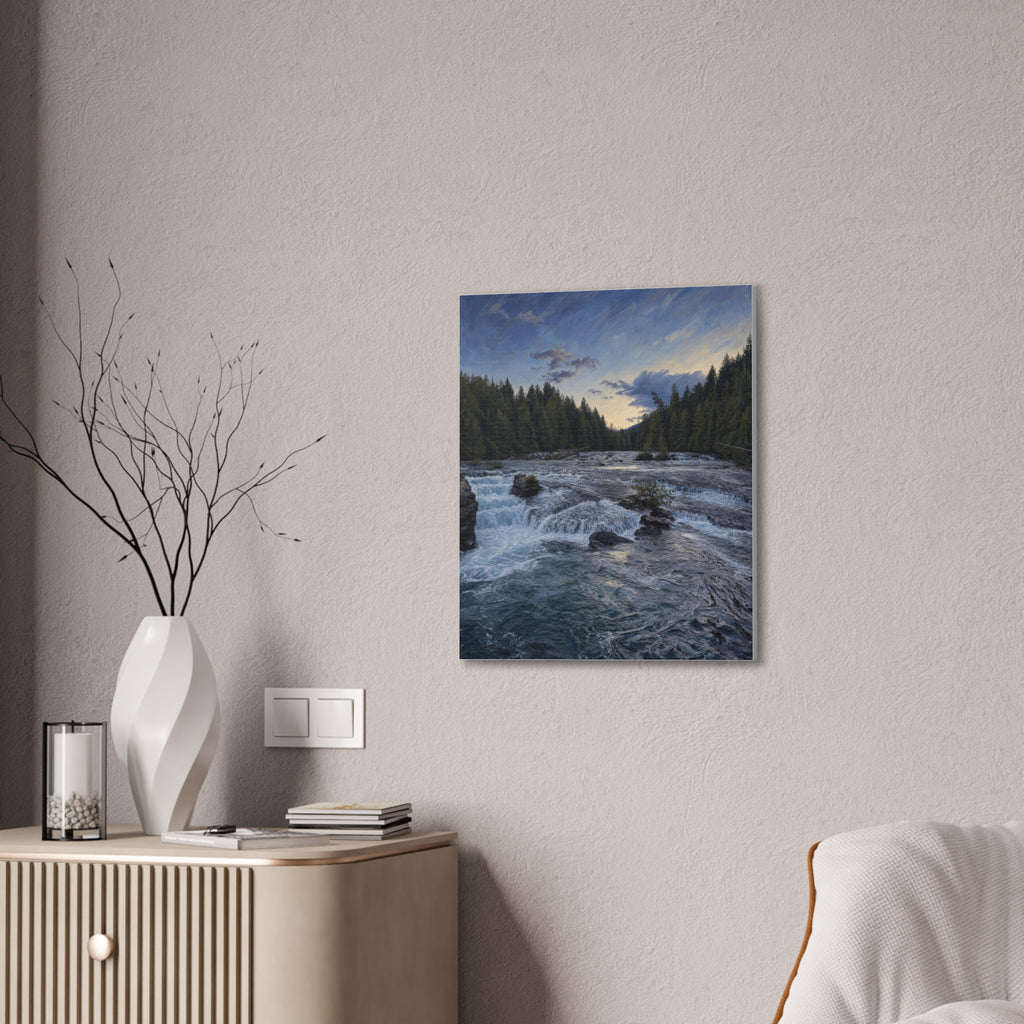 River Rapids Forest Canvas Wall Art – Scenic Waterfall Landscape Print
