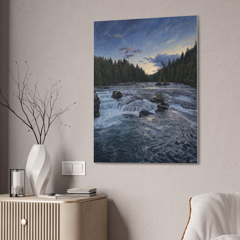 River Rapids Forest Canvas Wall Art – Scenic Waterfall Landscape Print