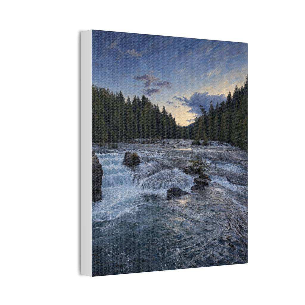 River Rapids Forest Canvas Wall Art – Scenic Waterfall Landscape Print