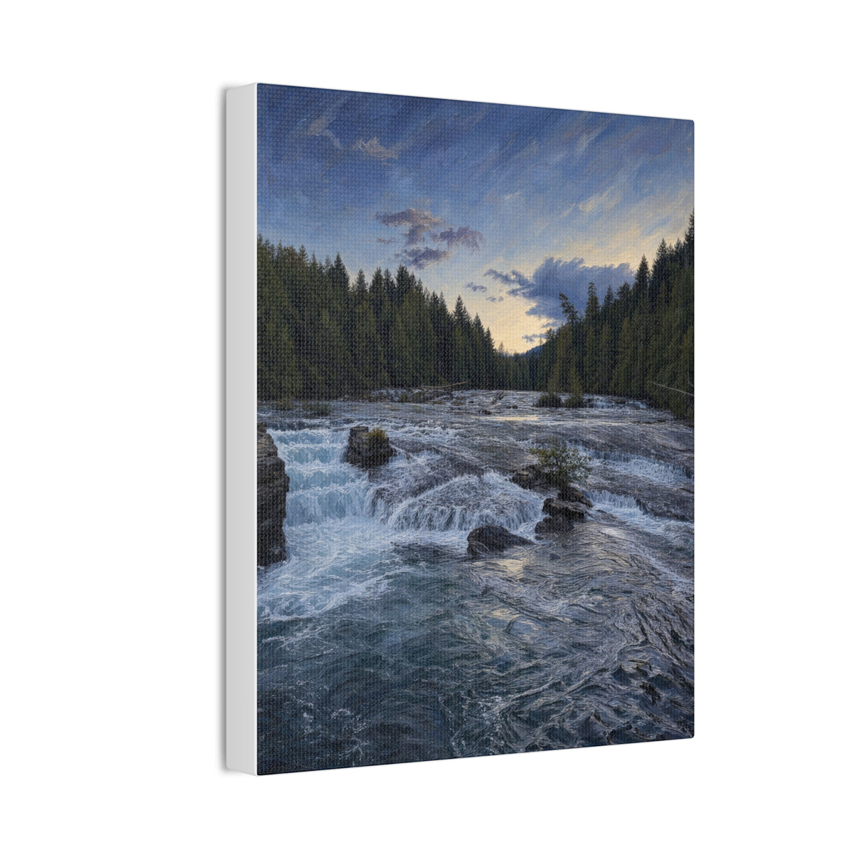 River Rapids Forest Canvas Wall Art – Scenic Waterfall Landscape Print