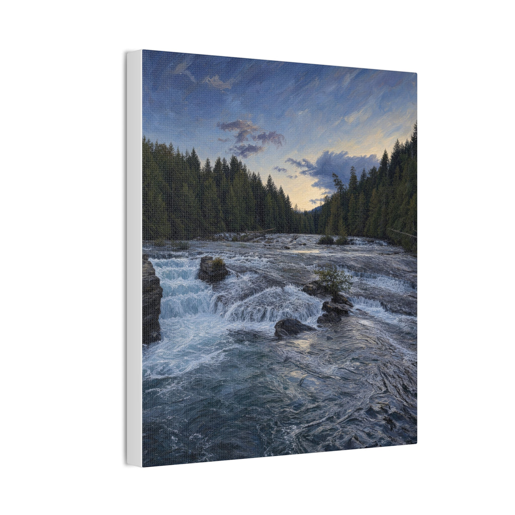 River Rapids Forest Canvas Wall Art – Scenic Waterfall Landscape Print