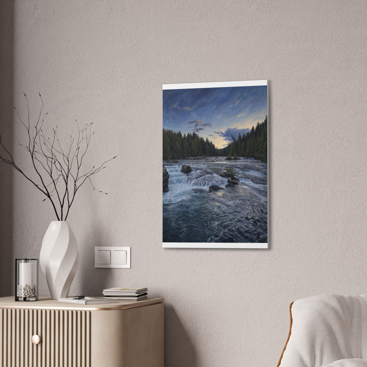 River Rapids Forest Canvas Wall Art – Scenic Waterfall Landscape Print