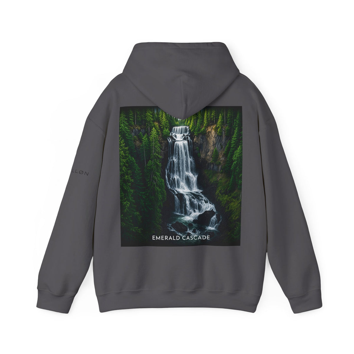 Emerald Cascade Waterfall Hoodie — Nature Graphic Hooded Sweatshirt