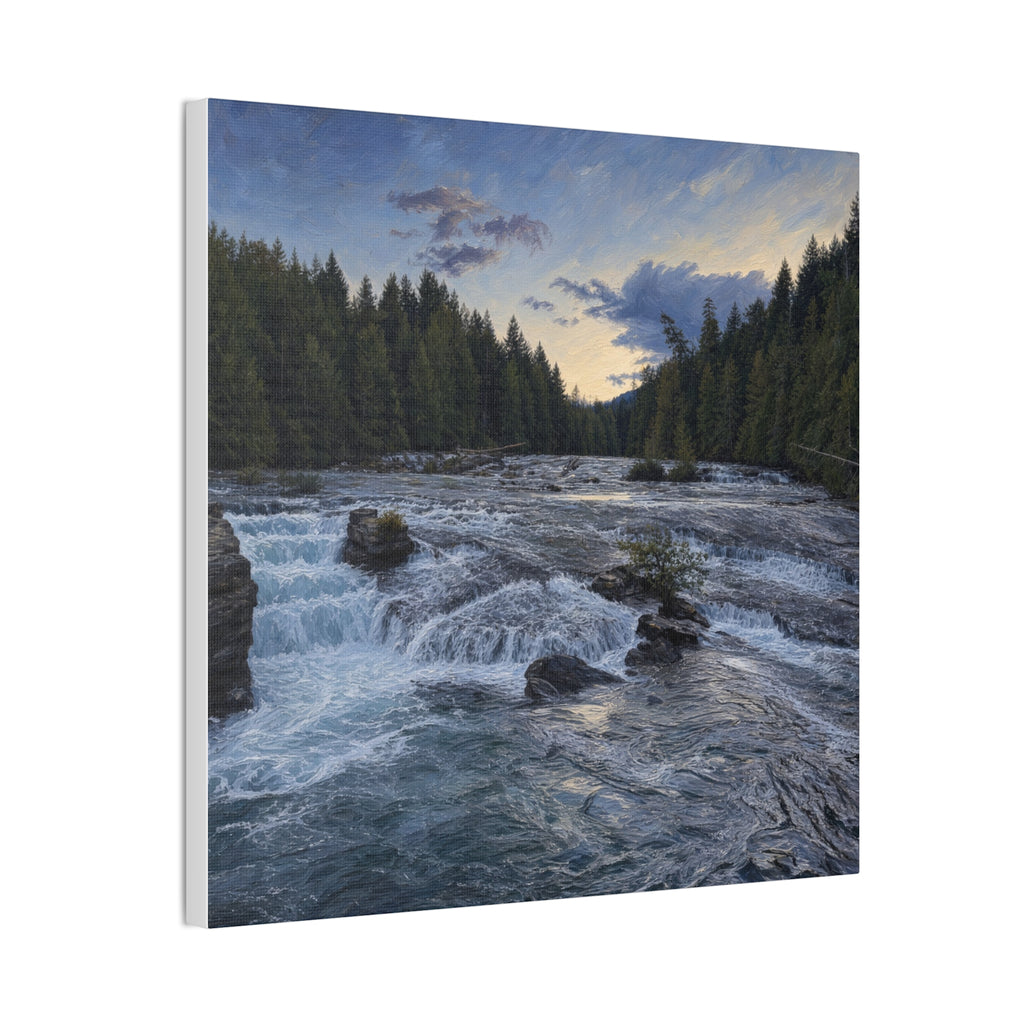River Rapids Forest Canvas Wall Art – Scenic Waterfall Landscape Print