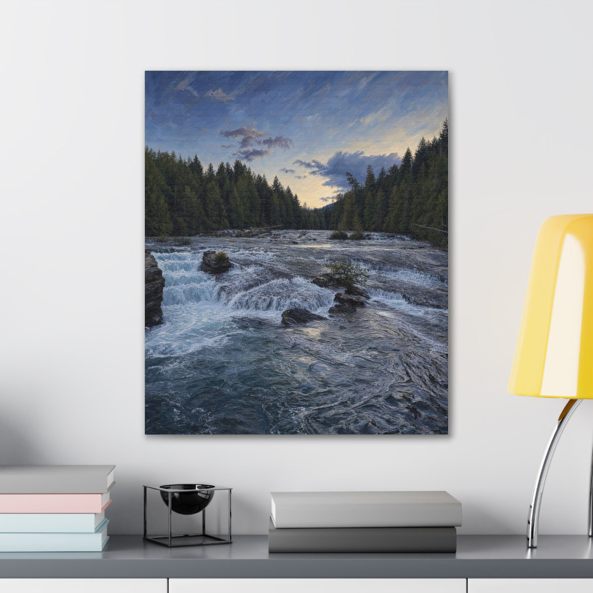 River Rapids Forest Canvas Wall Art – Scenic Waterfall Landscape Print