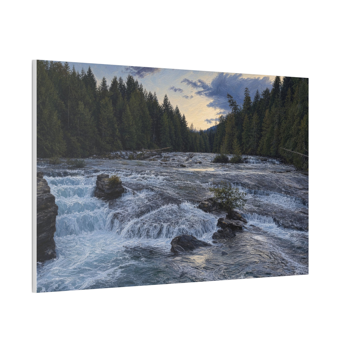 River Rapids Forest Canvas Wall Art – Scenic Waterfall Landscape Print