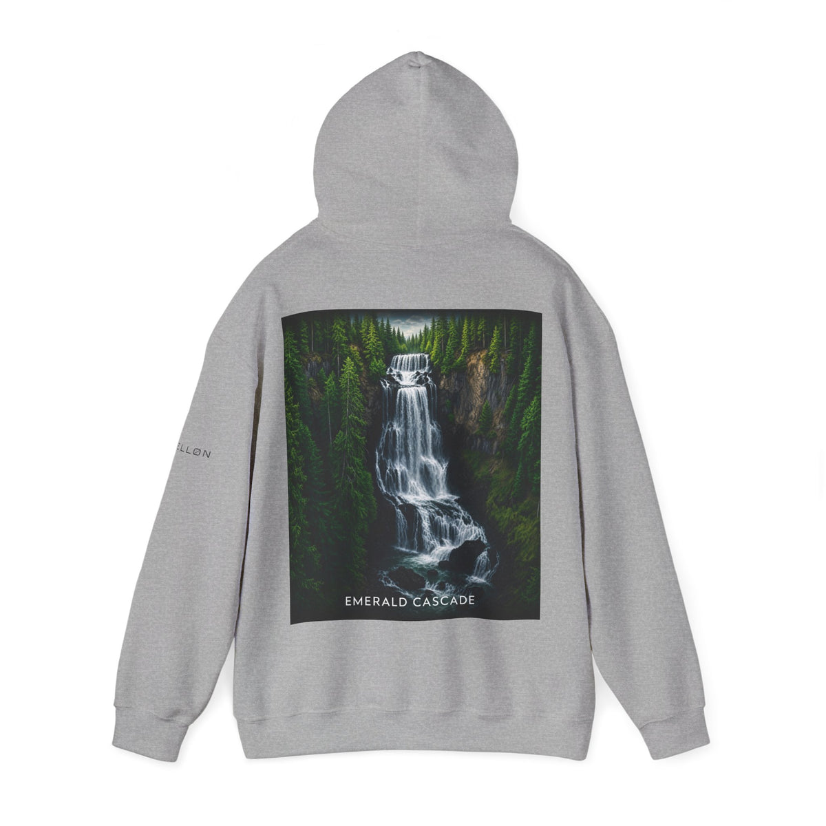 Emerald Cascade Waterfall Hoodie — Nature Graphic Hooded Sweatshirt