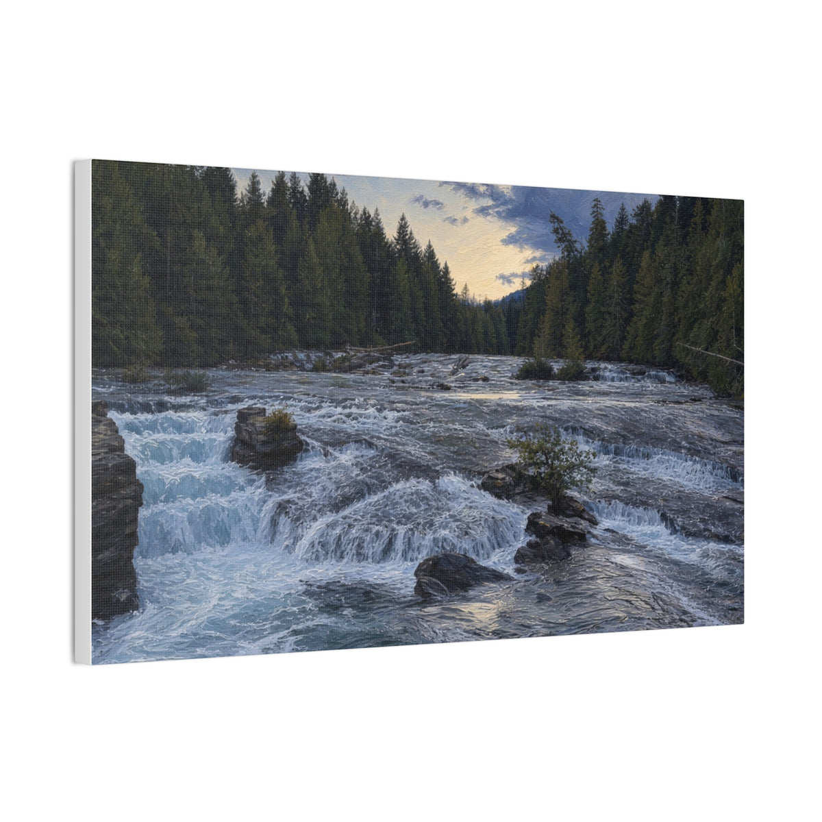 River Rapids Forest Canvas Wall Art – Scenic Waterfall Landscape Print