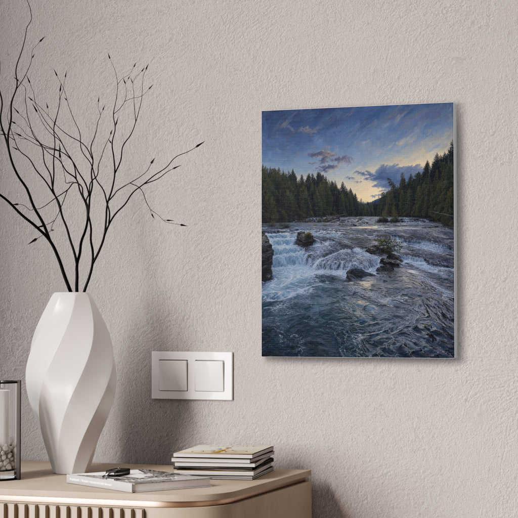 River Rapids Forest Canvas Wall Art – Scenic Waterfall Landscape Print