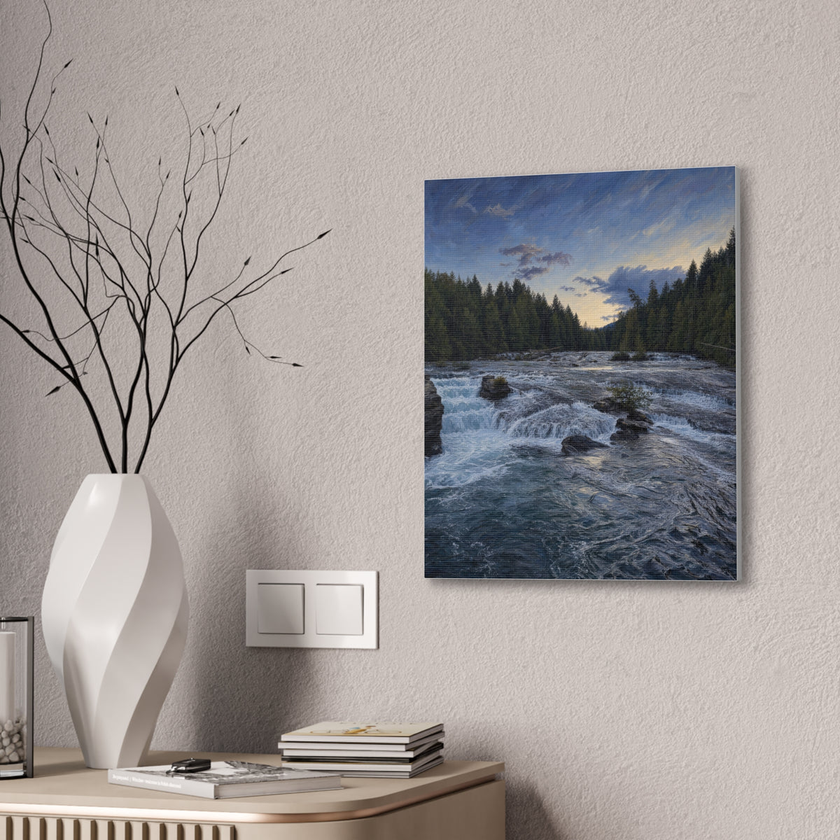River Rapids Forest Canvas Wall Art – Scenic Waterfall Landscape Print