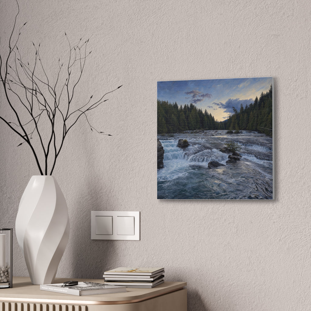 River Rapids Forest Canvas Wall Art – Scenic Waterfall Landscape Print