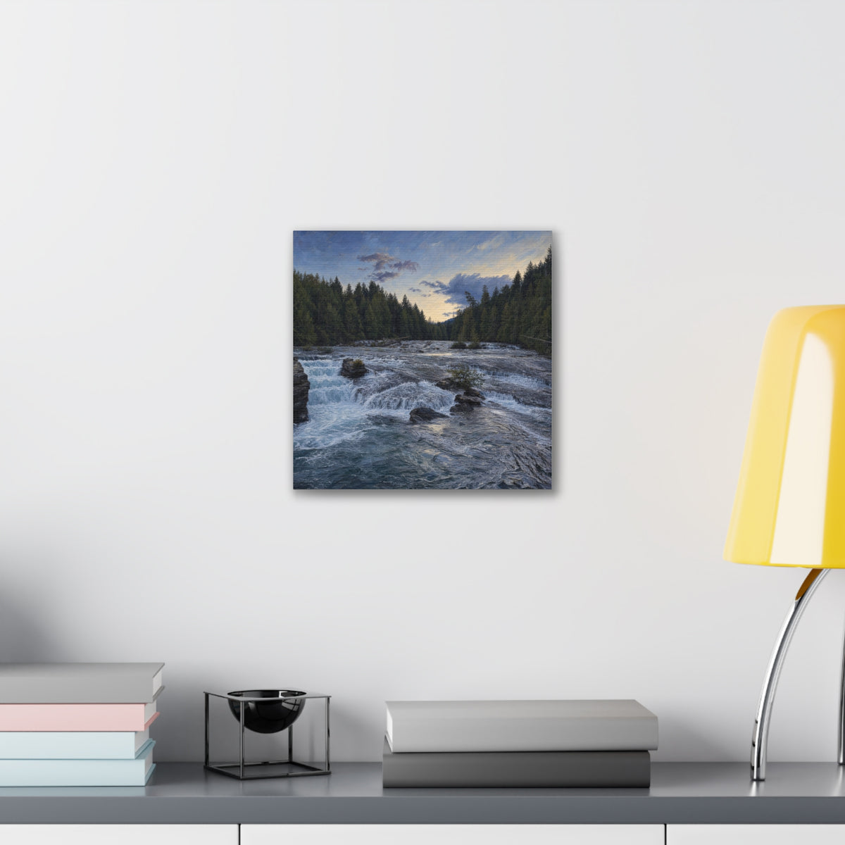 River Rapids Forest Canvas Wall Art – Scenic Waterfall Landscape Print
