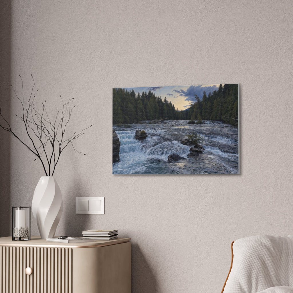 River Rapids Forest Canvas Wall Art – Scenic Waterfall Landscape Print
