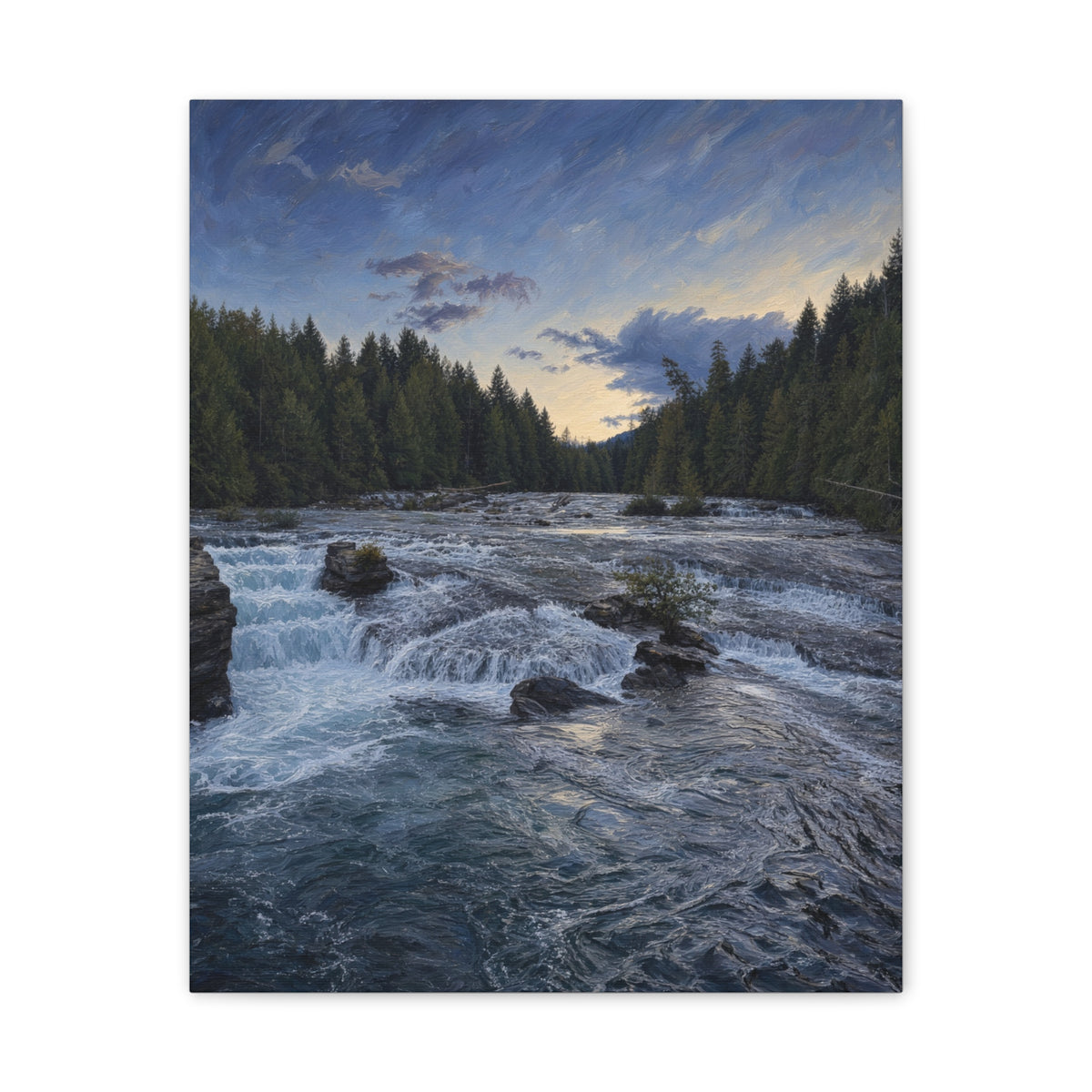 River Rapids Forest Canvas Wall Art – Scenic Waterfall Landscape Print