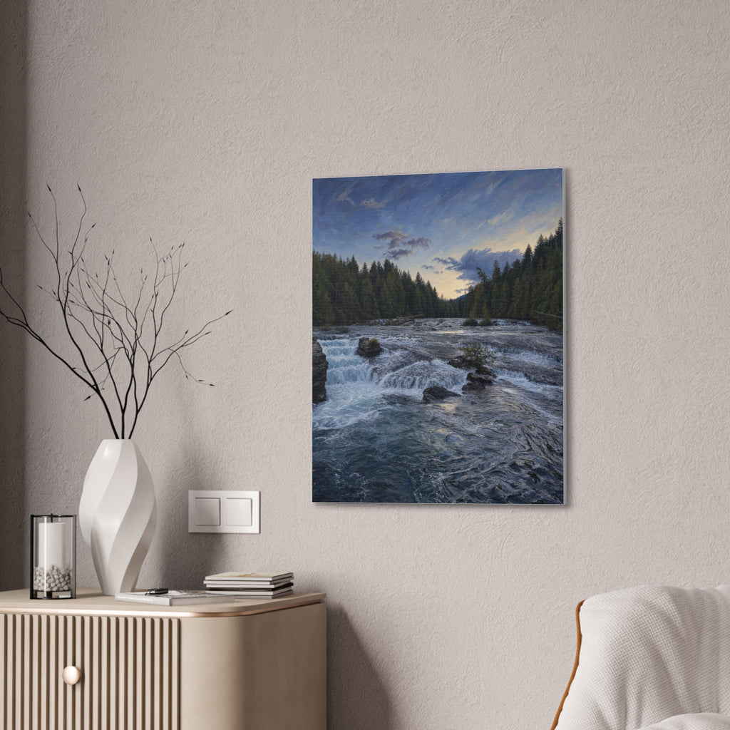 River Rapids Forest Canvas Wall Art – Scenic Waterfall Landscape Print