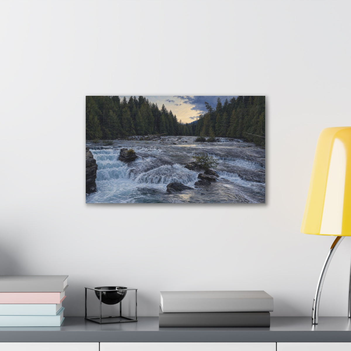 River Rapids Forest Canvas Wall Art – Scenic Waterfall Landscape Print
