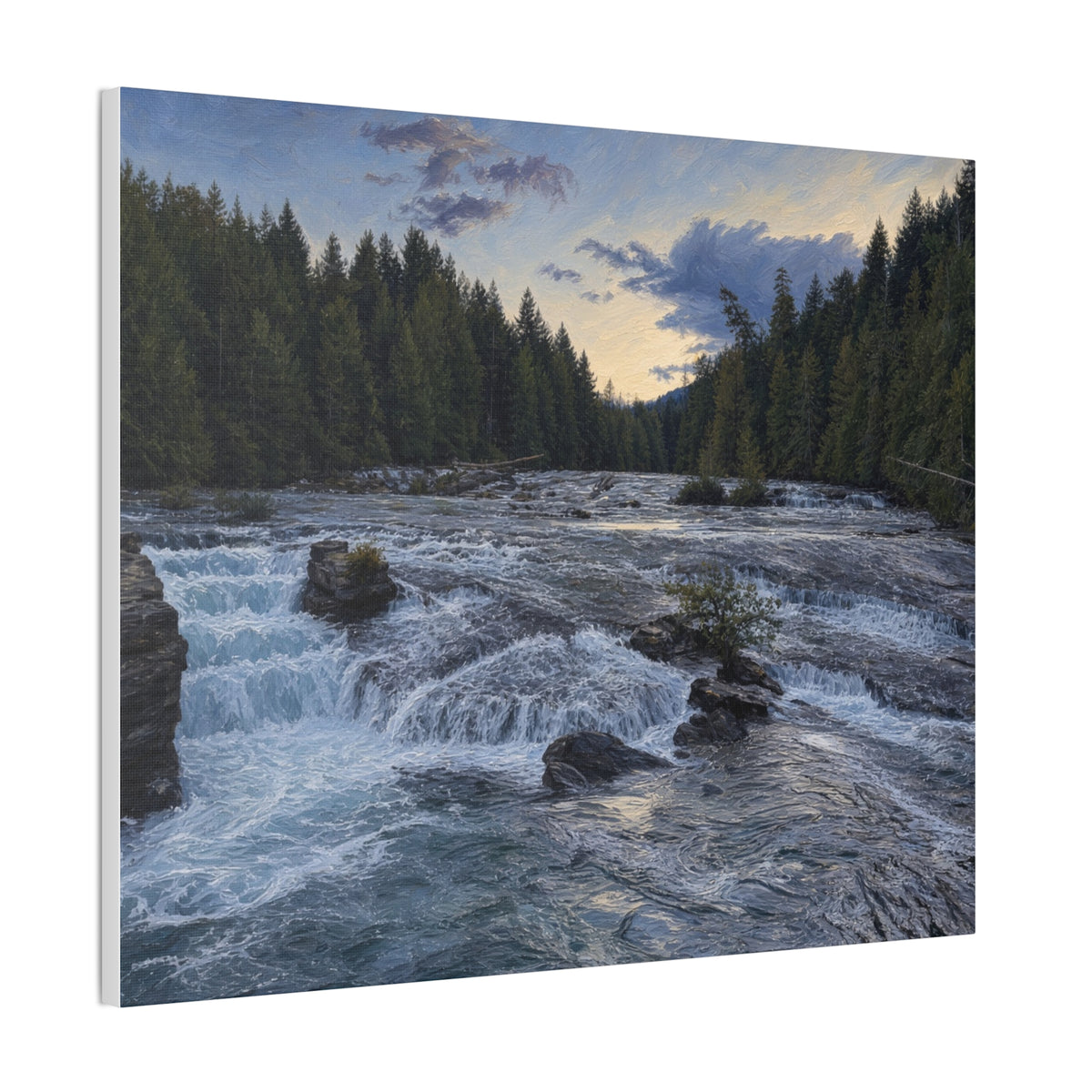 River Rapids Forest Canvas Wall Art – Scenic Waterfall Landscape Print