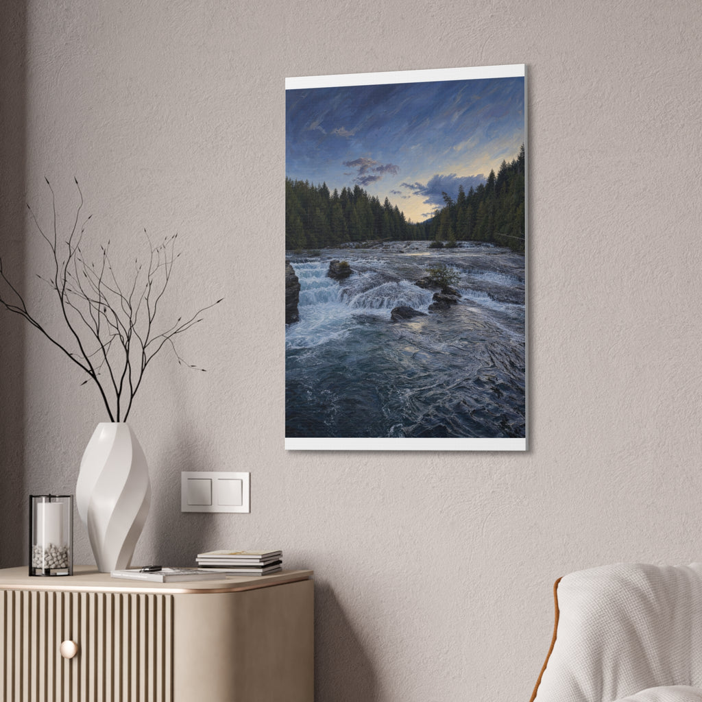 River Rapids Forest Canvas Wall Art – Scenic Waterfall Landscape Print