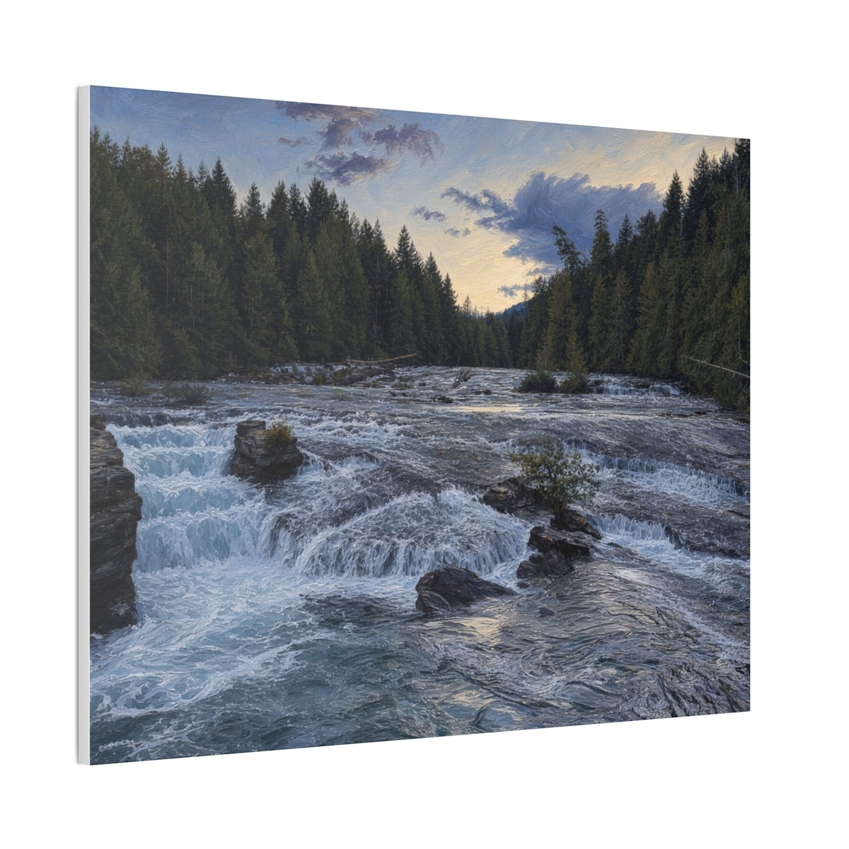 River Rapids Forest Canvas Wall Art – Scenic Waterfall Landscape Print