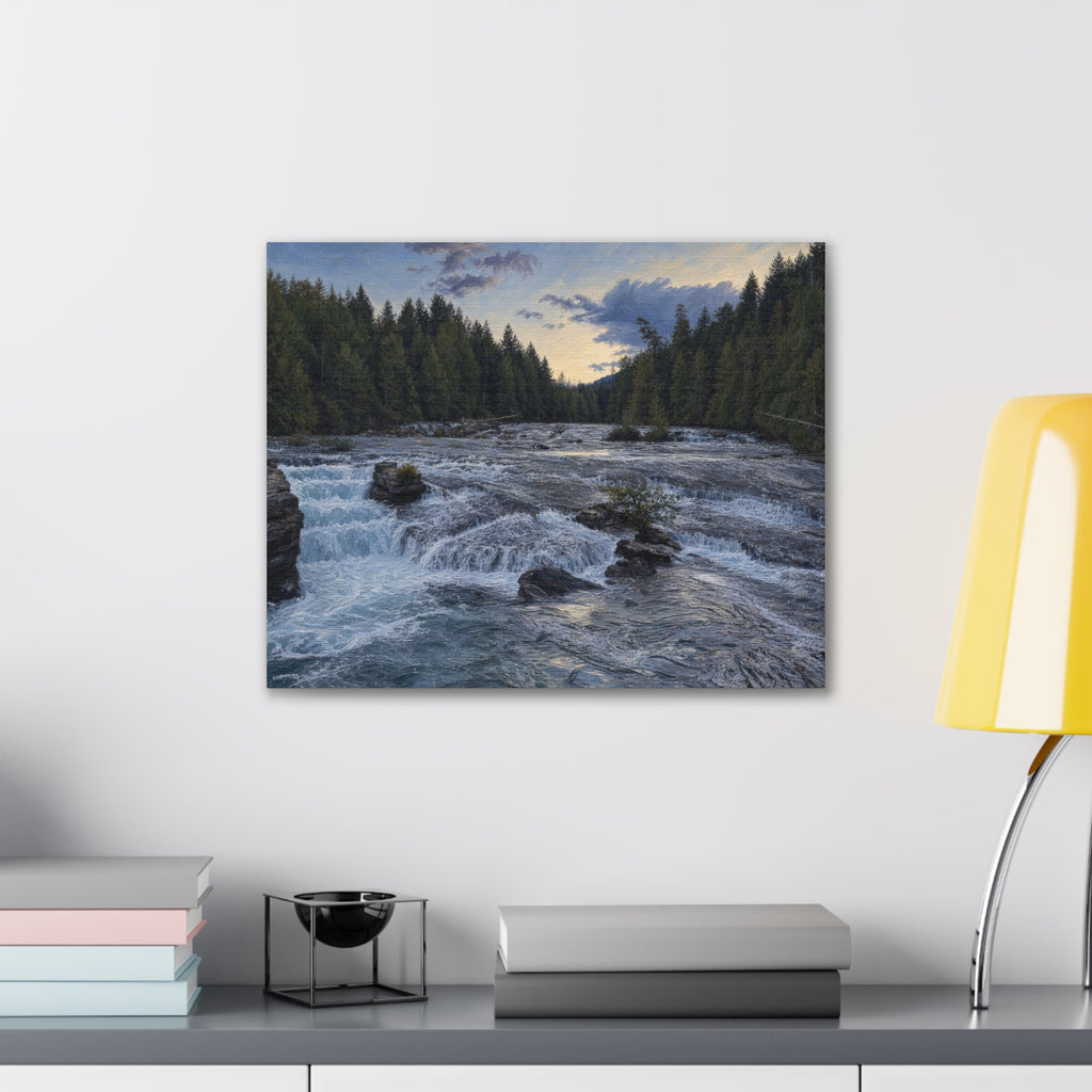 River Rapids Forest Canvas Wall Art – Scenic Waterfall Landscape Print